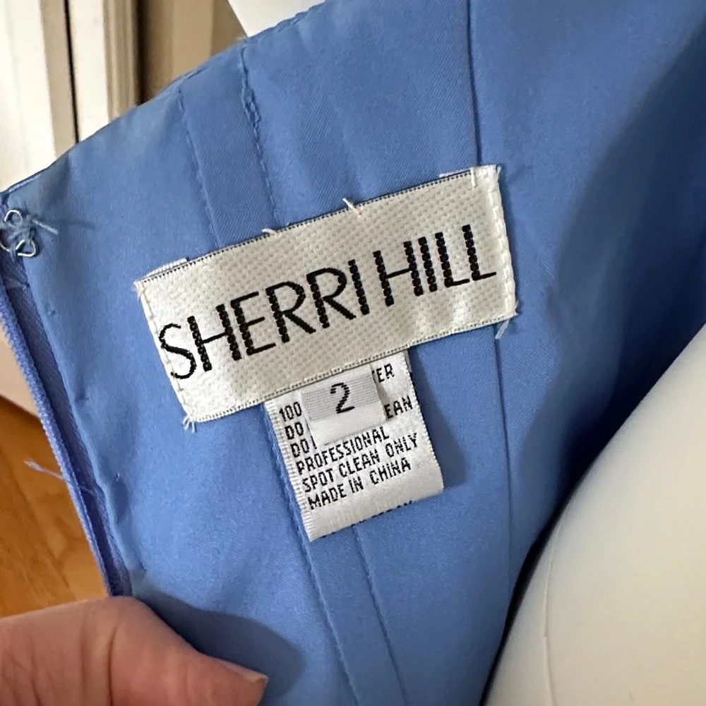 Sherri Hill Blue Ruffled Strapless Evening Gown Prom Dress worn once - Picture 9 of 10